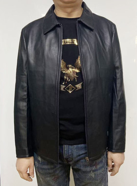 H1267春秋男士皮衣 绵羊皮革拉链商务休闲外套 时尚都市