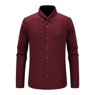 棉百搭商务休闲上衣免烫 衬衫 暗红色 长袖 F3520恺春秋男式