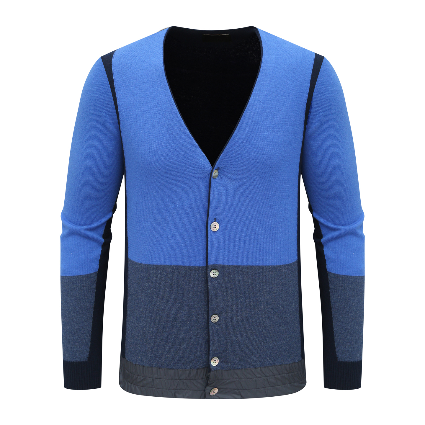 KN11康L尼L男式羊毛衫舒适有弹力 羊毛休闲开衫毛衣 蓝色