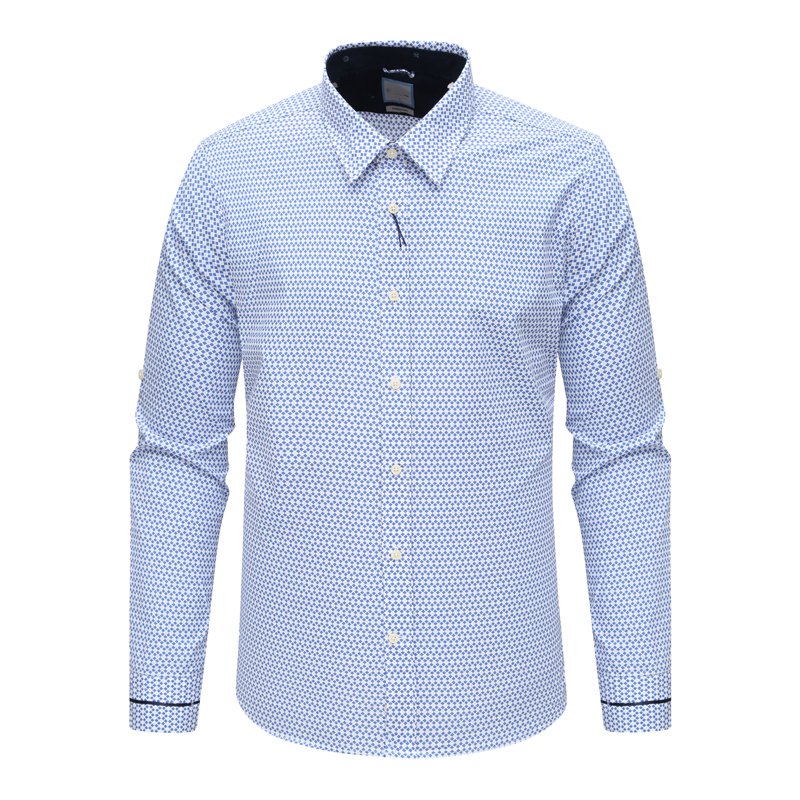 F3399KMQ男式春秋长袖衬衫 棉百搭商务休闲上衣 蓝白色