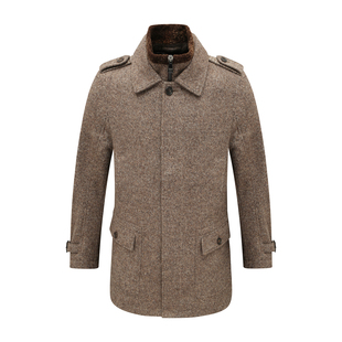 MY504美秋冬男式大衣 羊毛皮领直排扣保暖防风外套 卡其色