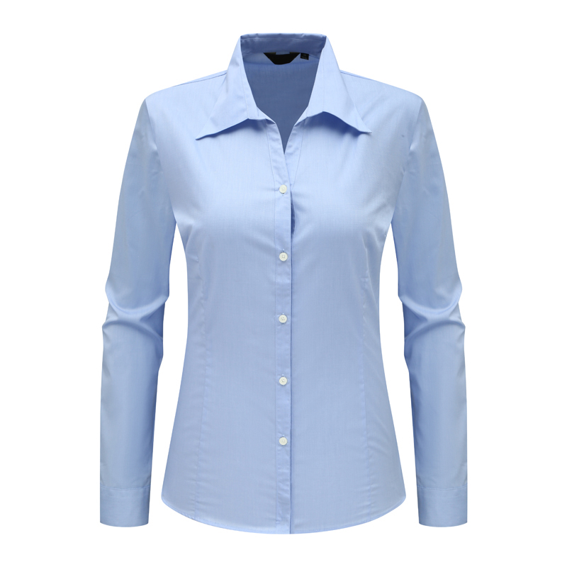 H1179路Y韦G女式夏季厚度长袖衬衫 棉商务休闲上衣弹力 蓝色
