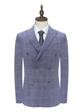 B1600鸟男式春秋西服 绵羊毛两粒双排扣双开衩商务西装 201301