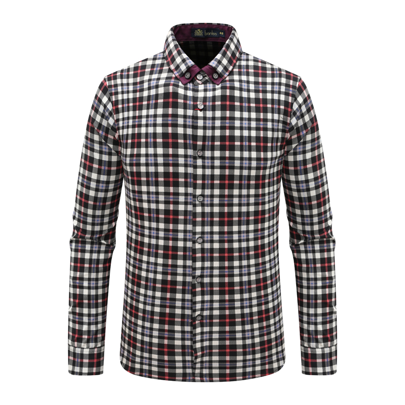AB1390邦纳男春秋长袖衬衫 棉休闲商务上衣 红色白格 时尚都市