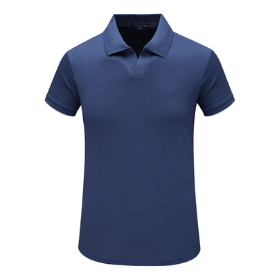 F3837鸟男式夏季短袖T恤 蚕丝海鸥领套头休闲商务上衣 深蓝色