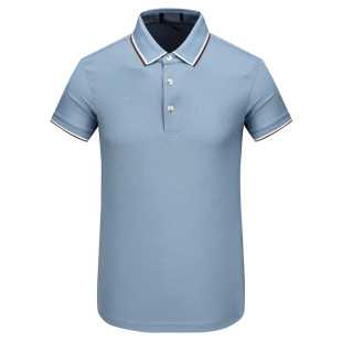 T恤 F4054鸟男式 夏季 短袖 蓝色 桑蚕丝翻领套头休闲商务上衣