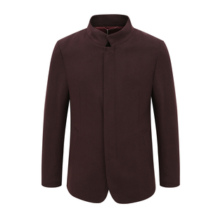 MY514美秋冬男式夹克 羊绒拉链立领舒适休闲外套 时尚都市暗红色