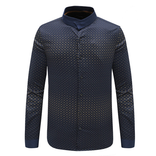 DN225斯D博N春秋男式长袖衬衫 棉百搭商务休闲上衣 深蓝弹力