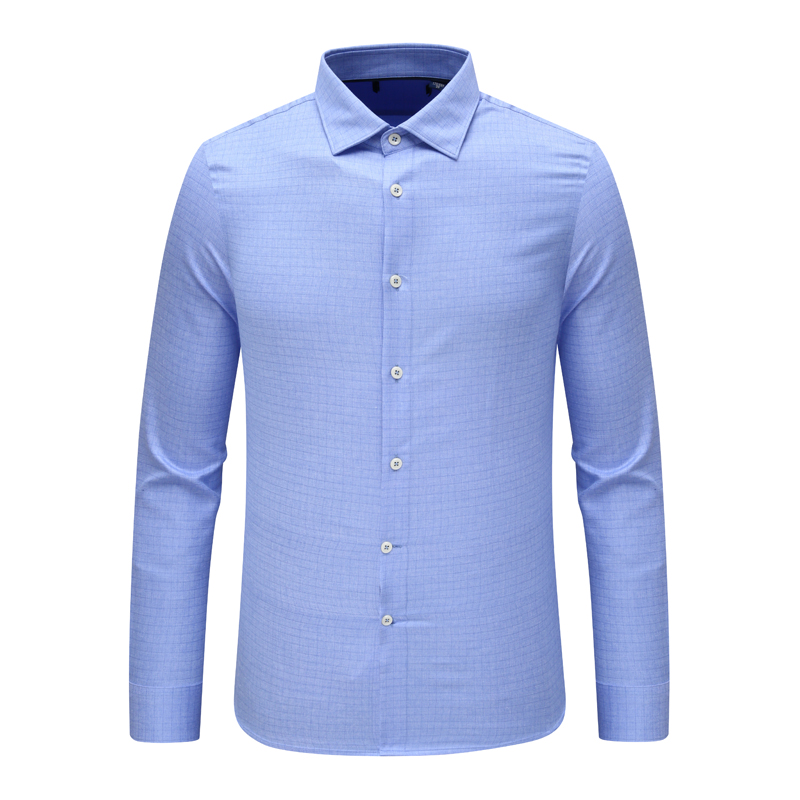 F3423鸟春秋男式长袖衬衫 棉百搭商务休闲上衣 兰色