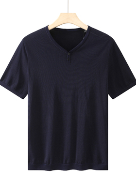 CA36 机场货 卡夏季男式短袖T恤 棉套头休闲商务上衣 深蓝弹力