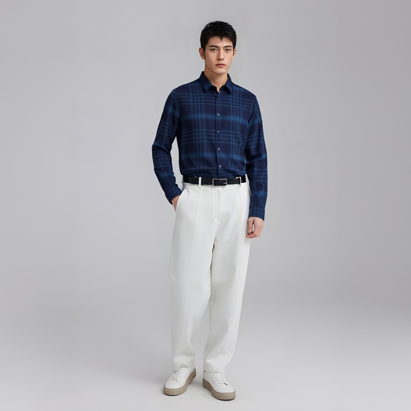 CA192 机场货卡 春秋男式长袖衬衫 羊毛百搭商务休闲弹力 深蓝