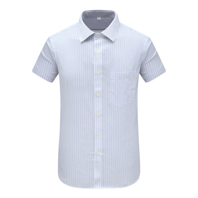 MY135美尔男式夏季短袖衬衫 棉休闲商务上衣 蓝白条 时尚都市免烫