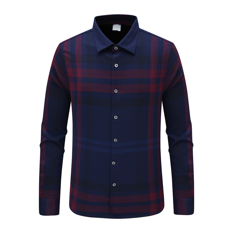 F3473鸟春秋男式长袖衬衫 百搭商务休闲上衣 深兰格弹力