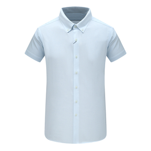 棉百搭商务休闲上衣免烫 F3494恺夏季 衬衫 短袖 淡蓝 男式