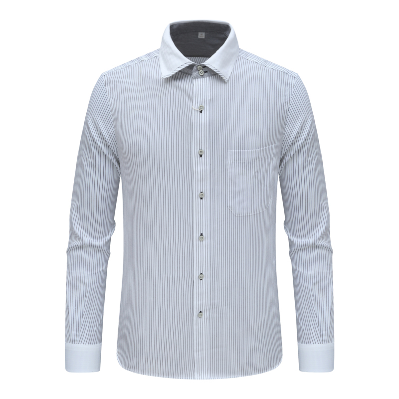 MY124美尔男式春秋长袖衬衫 棉休闲商务上衣白色黑条时尚都市免烫