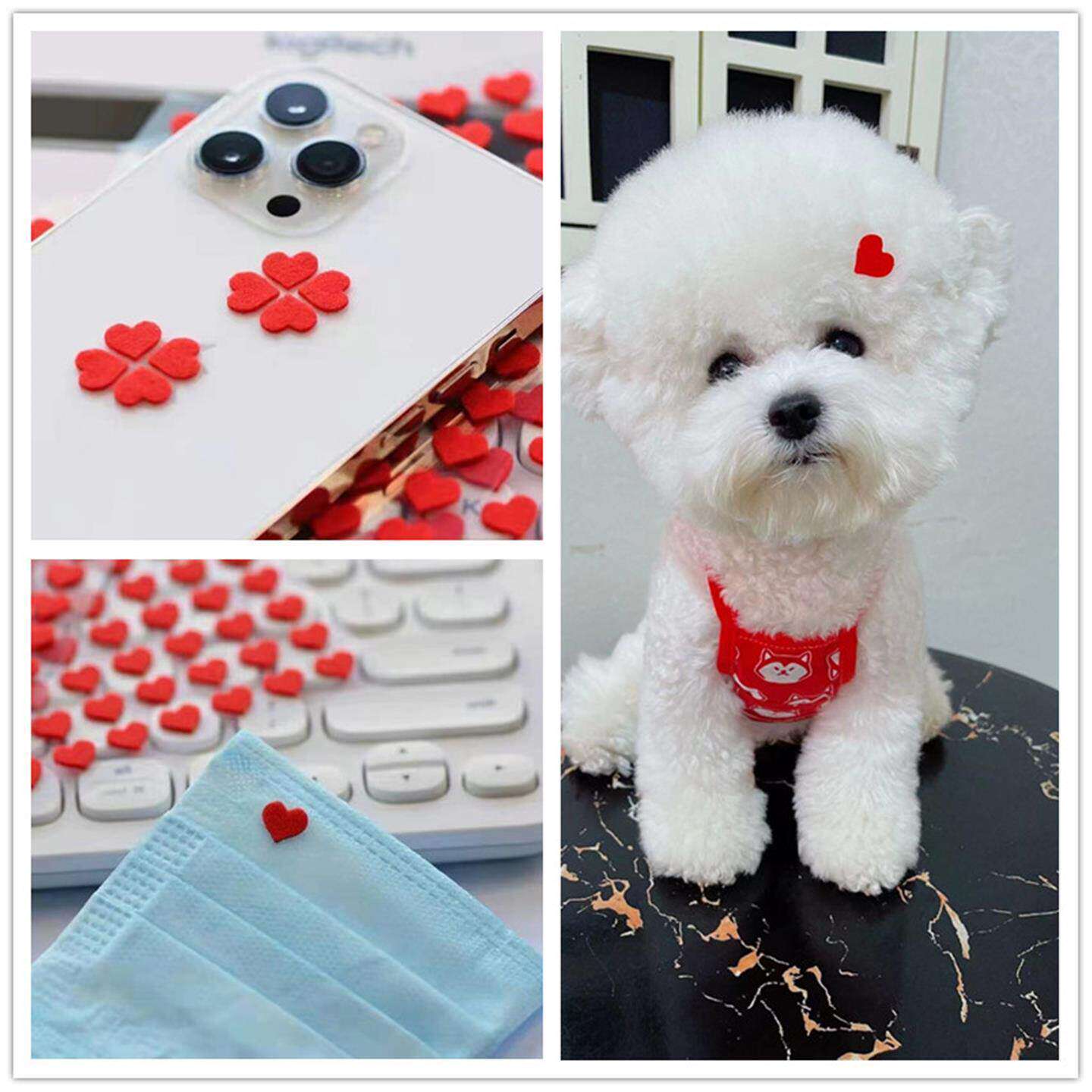 宠物贴纸韩国不织布红桃心爱心口罩手机狗狗猫咪装饰贴纸