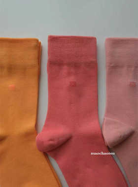 特惠出口日本尾货纪梵xi女袜纯棉中筒袜纯色粉色米色黄色四季袜