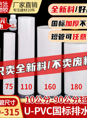 pvc管排水管圆管短管下水管道通风管1060公分材配件5075110160200