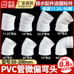 PVC排水管弯头微偏弯头角度11.25 304560度排水管直接50110160200