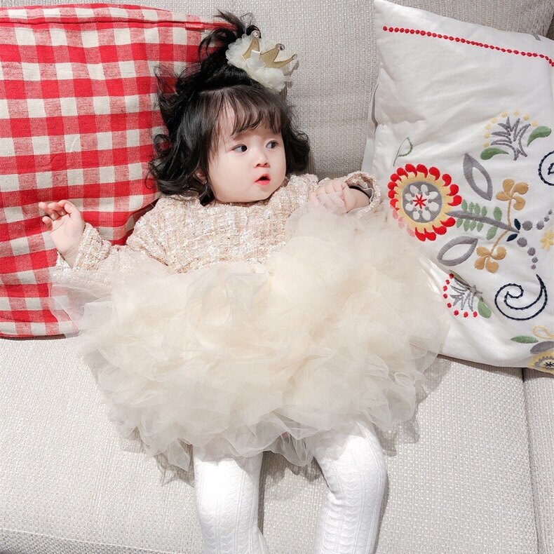 宝宝女童连衣裙婴幼儿公主裙蓬蓬纱周岁生日宴会儿童礼服长袖秋冬