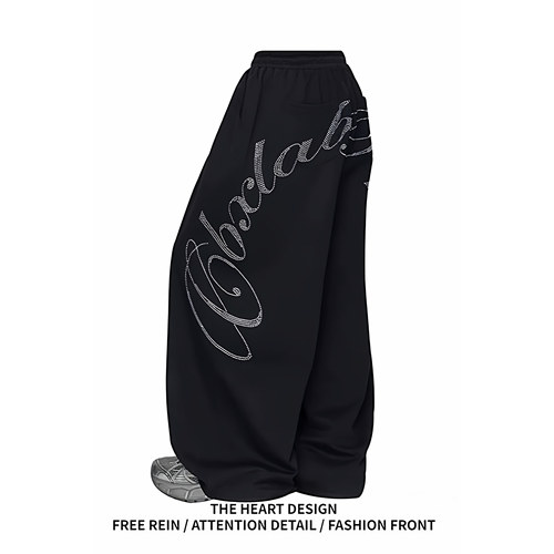 街舞潮牌钻石甜心oversize嘻哈跳舞长裤爵士辣妹运动裤潮