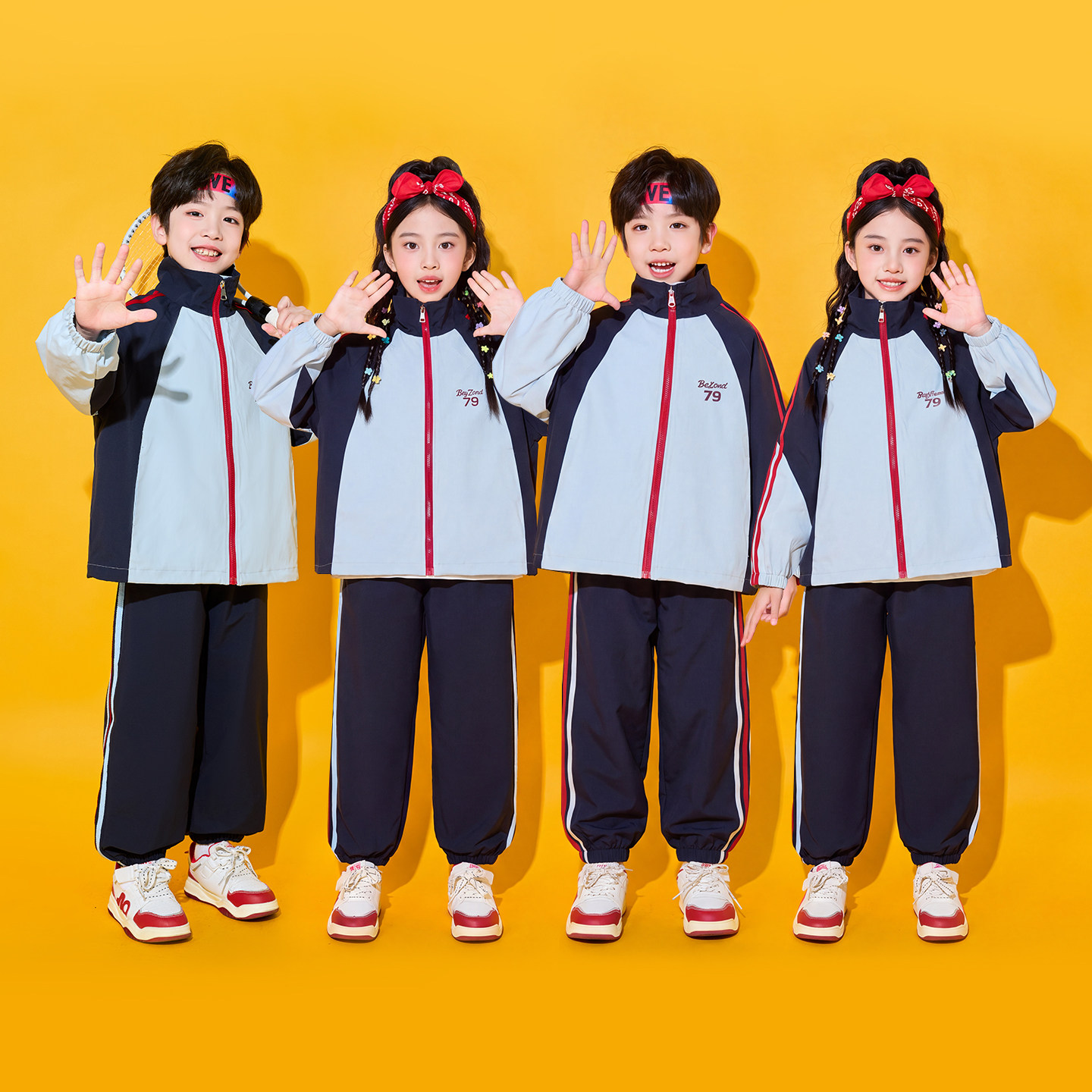 儿童演出服小学生运动会开幕式啦啦操蓝色藏青套装班服合唱服表演