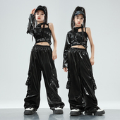 皮衣套装 儿童爵士舞服装 单袖 露脐JAZZ街舞演出服女童舞蹈走秀潮服