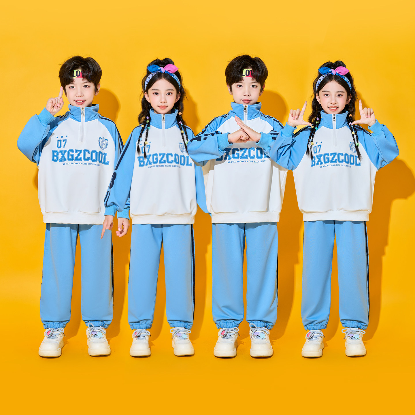 儿童演出服小学生运动会开幕式啦啦操字母蓝白套装班服合唱服表演