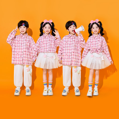 儿童演出服小学生运动会学院风啦啦操格子表演服装幼儿园班服秋季