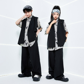 街舞儿童潮服演出服男童套装 马甲衬衫 hiphop童装 嘻哈女爵士舞西装