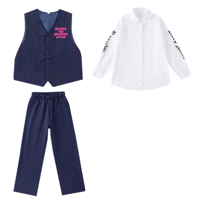 儿童爵士舞套装藏青西装马甲潮服