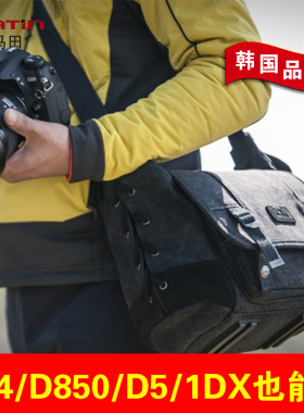 马田专业微单相机包复古D850摄影包单反加手柄单肩包适用尼康D5佳能1DX帆布包5D4索尼松下宾得徕卡斜跨背包