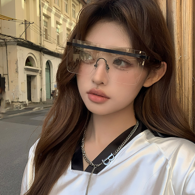 美式连体镜片骑行防风护目眼镜辣妹网红街拍超大框太阳镜防紫外线