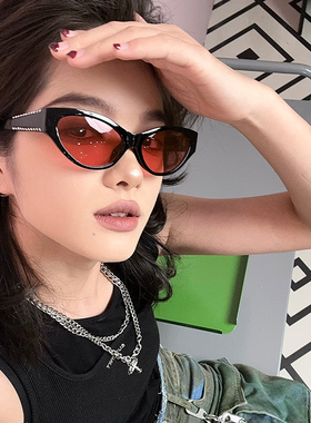 新款小框猫眼墨红色镜女ins潮