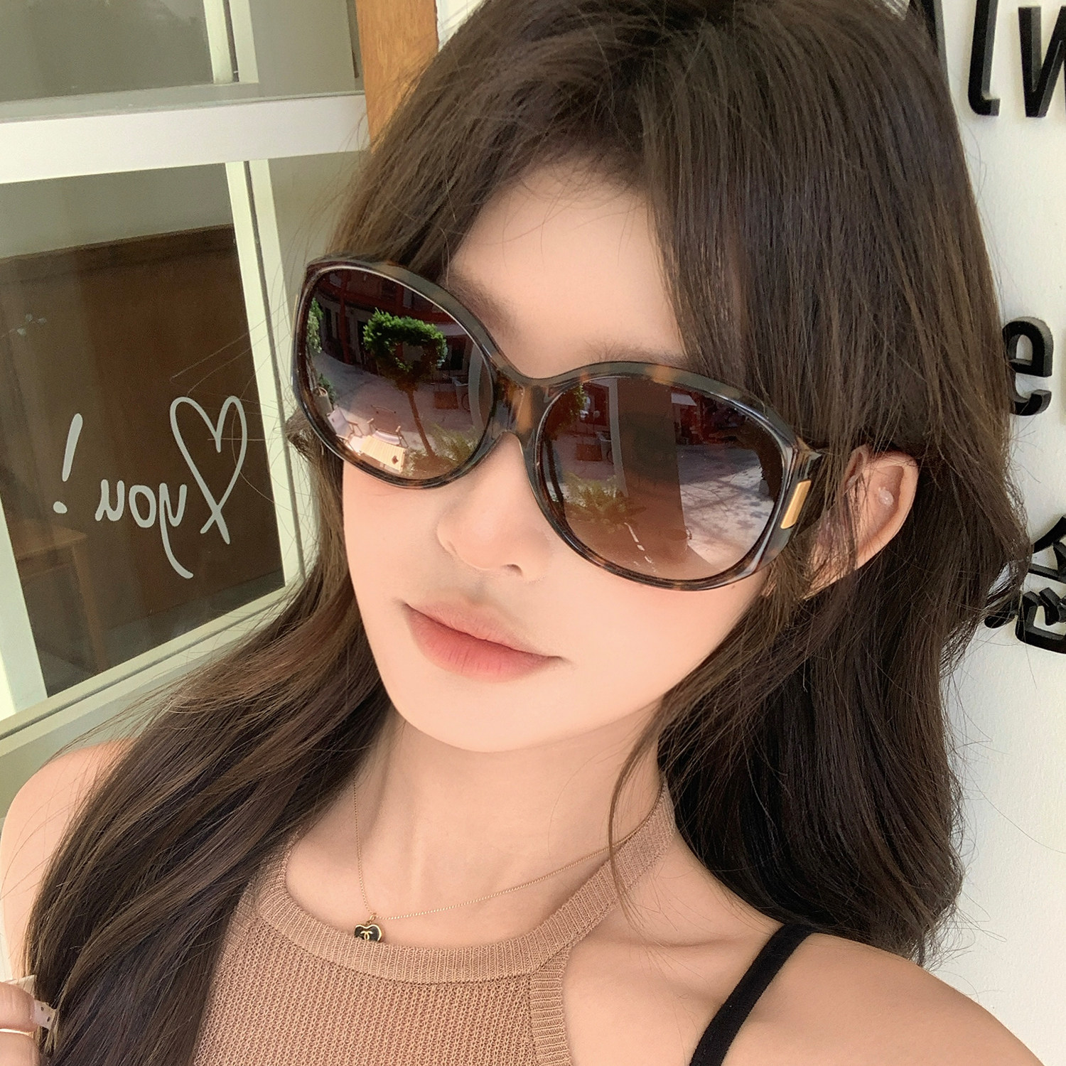 美式复古玳瑁大框太阳镜女士防晒遮阳墨镜高级感出游拍照凹造型潮