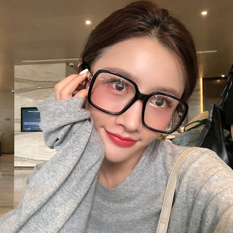 黑框眼镜女素颜神器圆脸防蓝光辐射平光大框显脸小抖音网红眼镜框