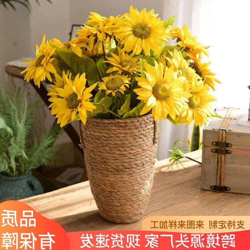 插花摆件北欧干花藤编花盆编织图片