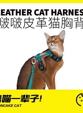 月饼喵│HiDREAM啵啵皮革猫胸背带可调节工字防挣脱肥猫咪牵引绳