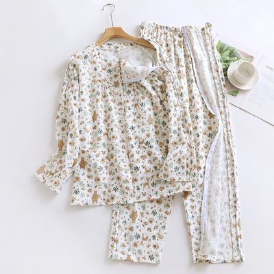 易穿脱女夏季透气纱布纯棉康复服
