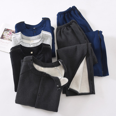 男款大码加厚棉拉绒护理服秋冬保暖宽松术后康复服卧床针灸理疗服