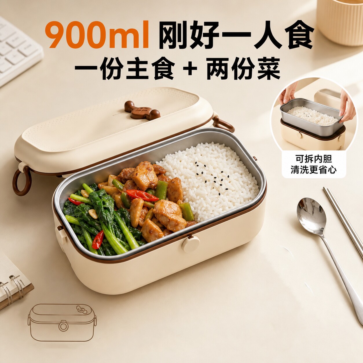 上班族加热饭盒带饭电热饭盒保温便携式便当盒办公室热饭热菜神器 - 实物图