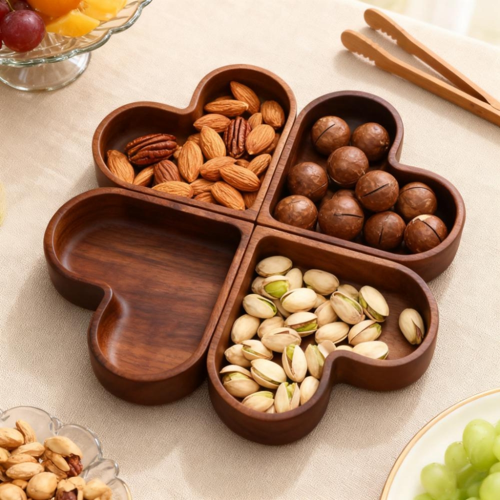 爱心形胡桃木糖果盒治愈婚庆甜蜜巴旦木桂圆蜜饯简约精致点心盘