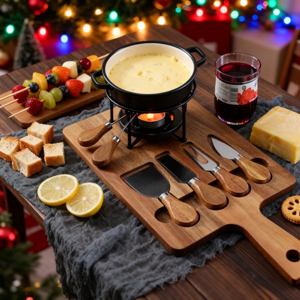 晚宴节日家宴案板水果叉刀勺子切披萨起司下午茶料理点心盘黄油抹