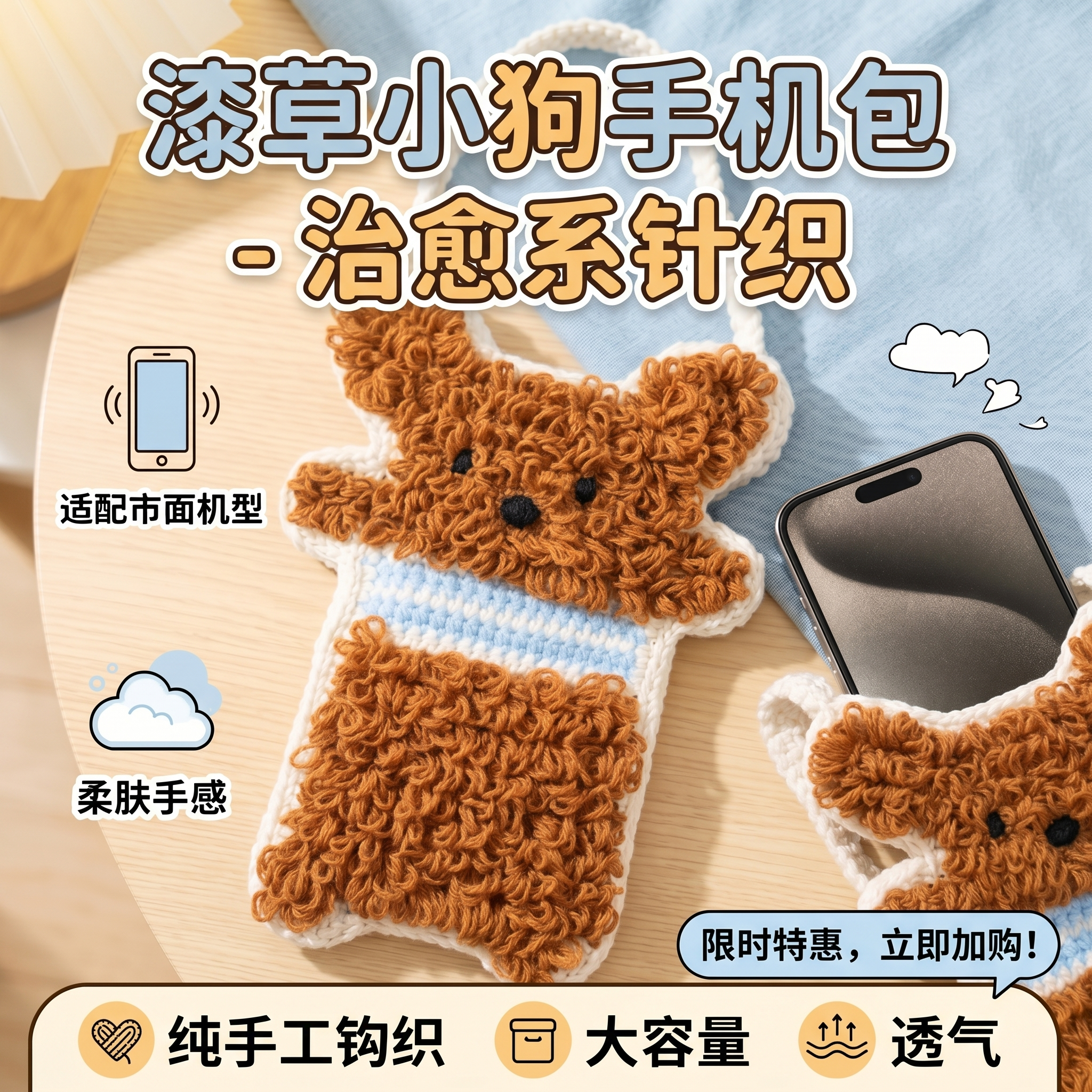 丑萌潦草小狗毛线手机包材料包