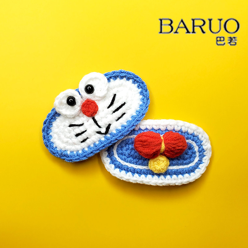 哆啦A梦手工编织发卡发圈diy材料包勾线毛线水滴夹叮当猫头发夹