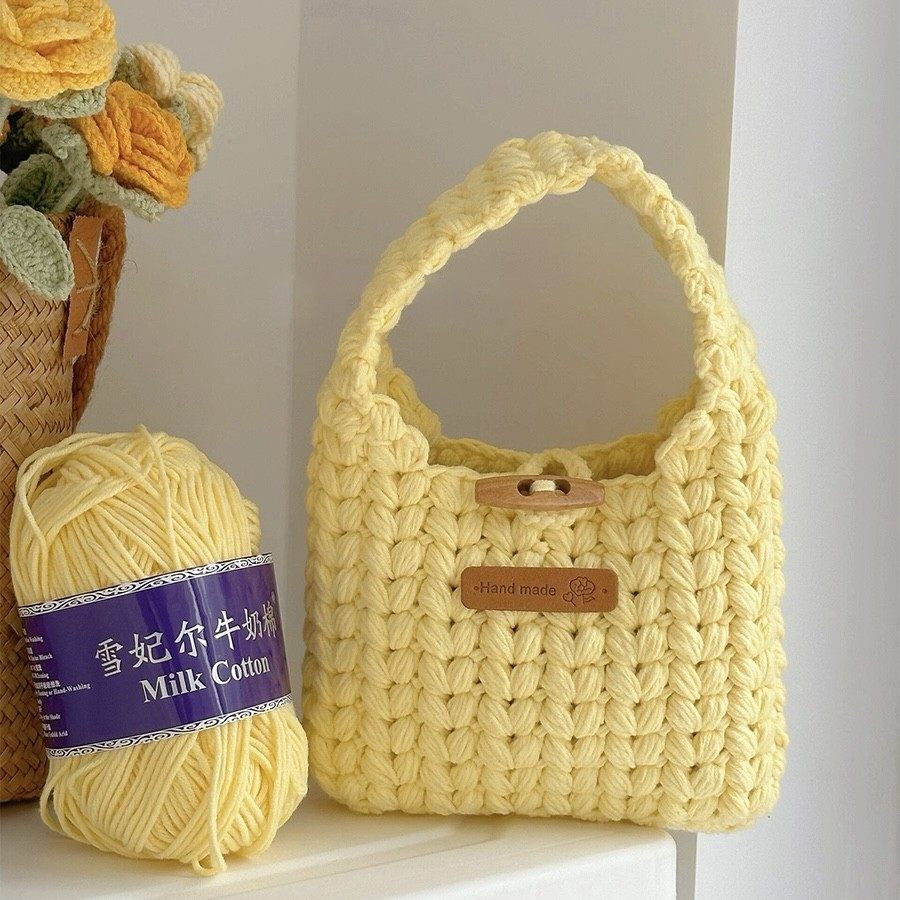 手工钩针编织diy自制奶黄麦穗包