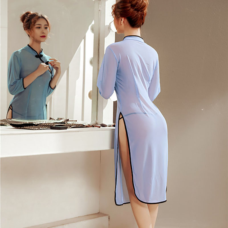 性感睡衣女透明长裙大码旗袍长款加大码胖MM民国校服睡裙