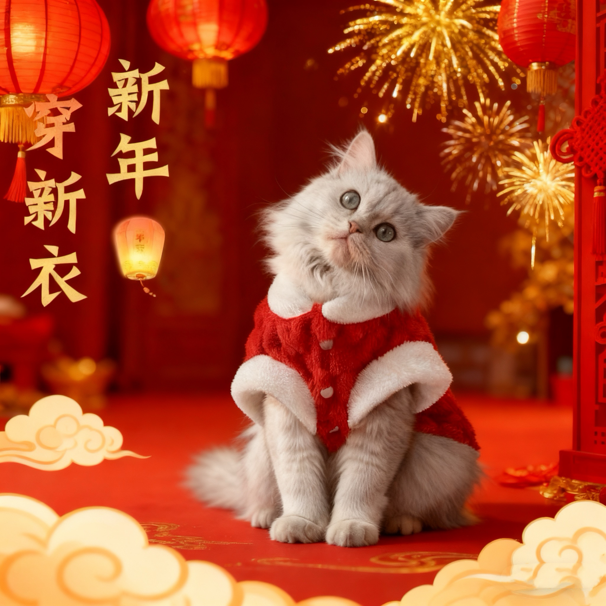 新年款猫咪衣服狗狗冬季毛衣棉背心保暖套装布偶比熊博美秋冬