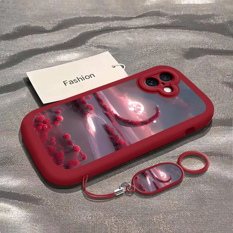 适用苹果16手机壳iphone16Pro保护套Plus新款硅Promax胶镜头全包创意个性防摔套花海月亮男女同款软壳挂绳潮