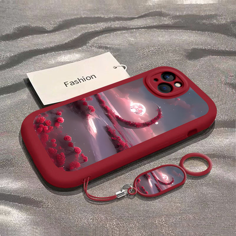 适用苹果13手机壳iphone13Pro保护套mini新款硅Promax胶镜头全包创意个性防摔套花海月亮男女同款软壳挂绳潮